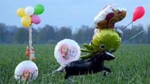 Suche nach Arian - Ballons und Süßigkeiten im Wald aufgehängt